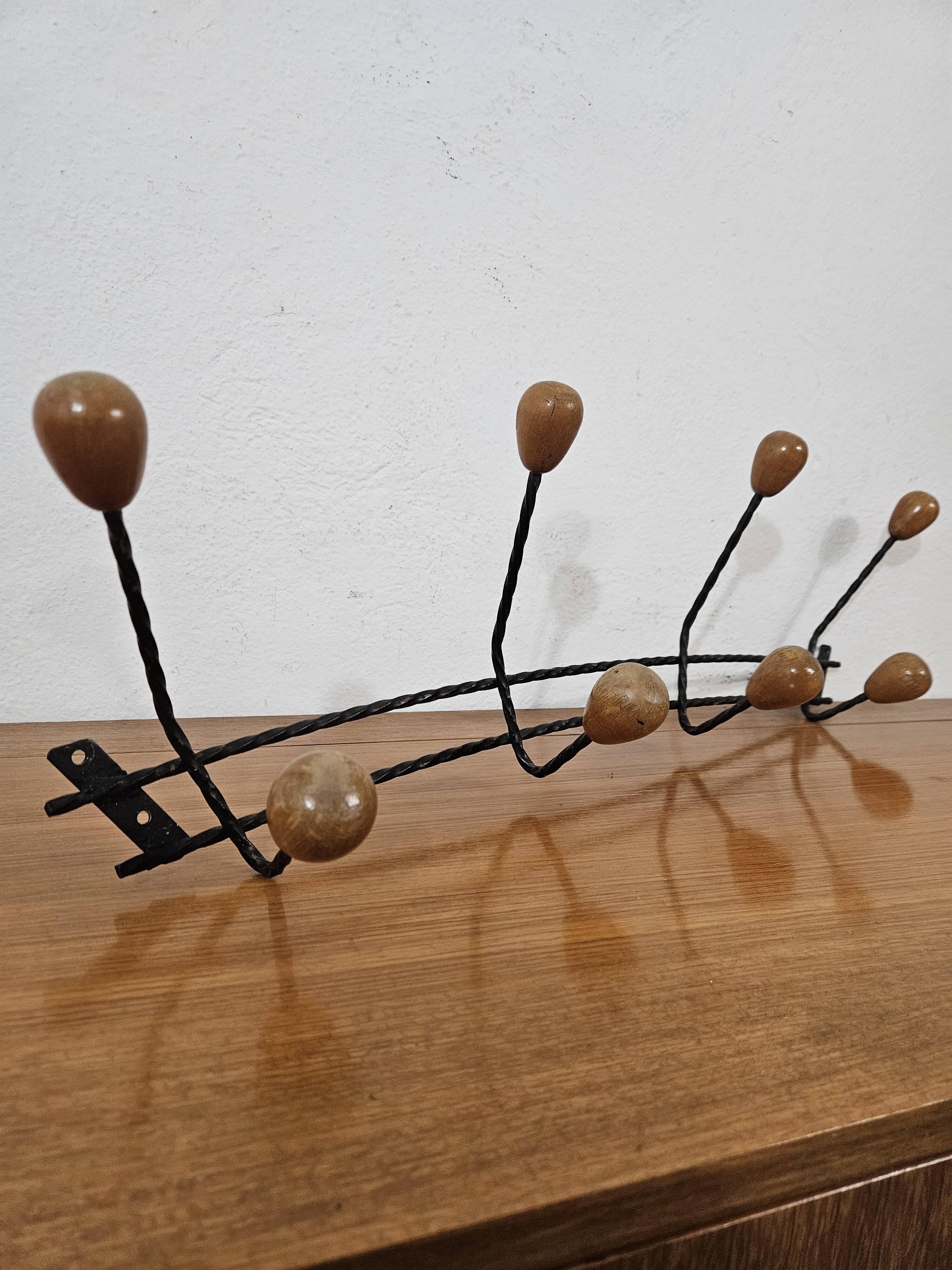 Vintage wall coat rack - Varnished wooden coat rack