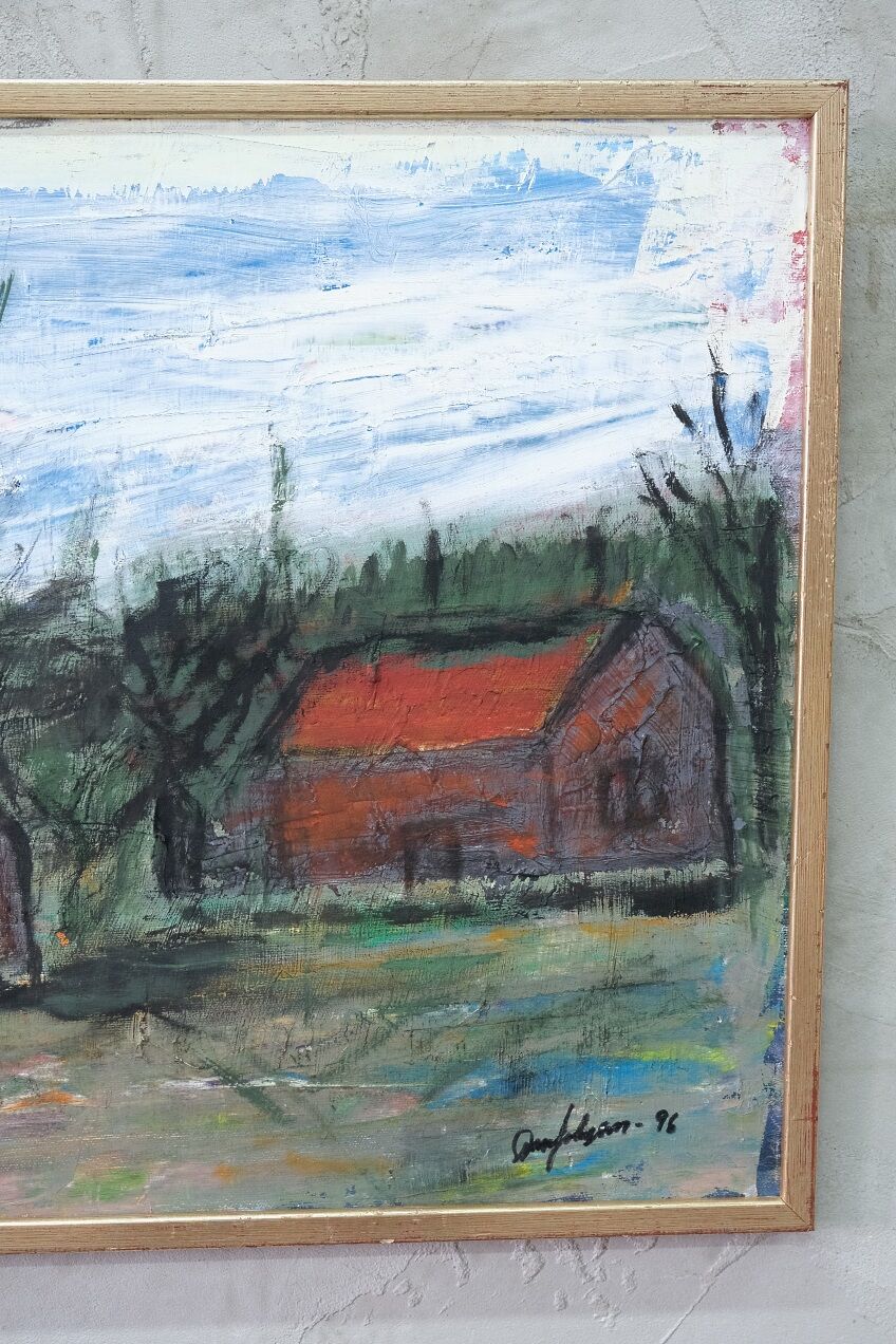 Scandinavian modern painting, signed,  1990s, oil on canvas, framed