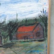 Scandinavian modern painting, signed,  1990s, oil on canvas, framed