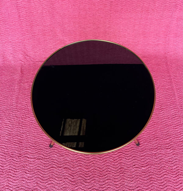 Gueridon/table d’appoint/table a cafe tripode metal dore et plateau ve