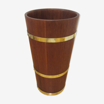 Scandinavian umbrella stand in solid teak and brass