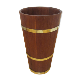 Scandinavian umbrella stand in solid teak and brass