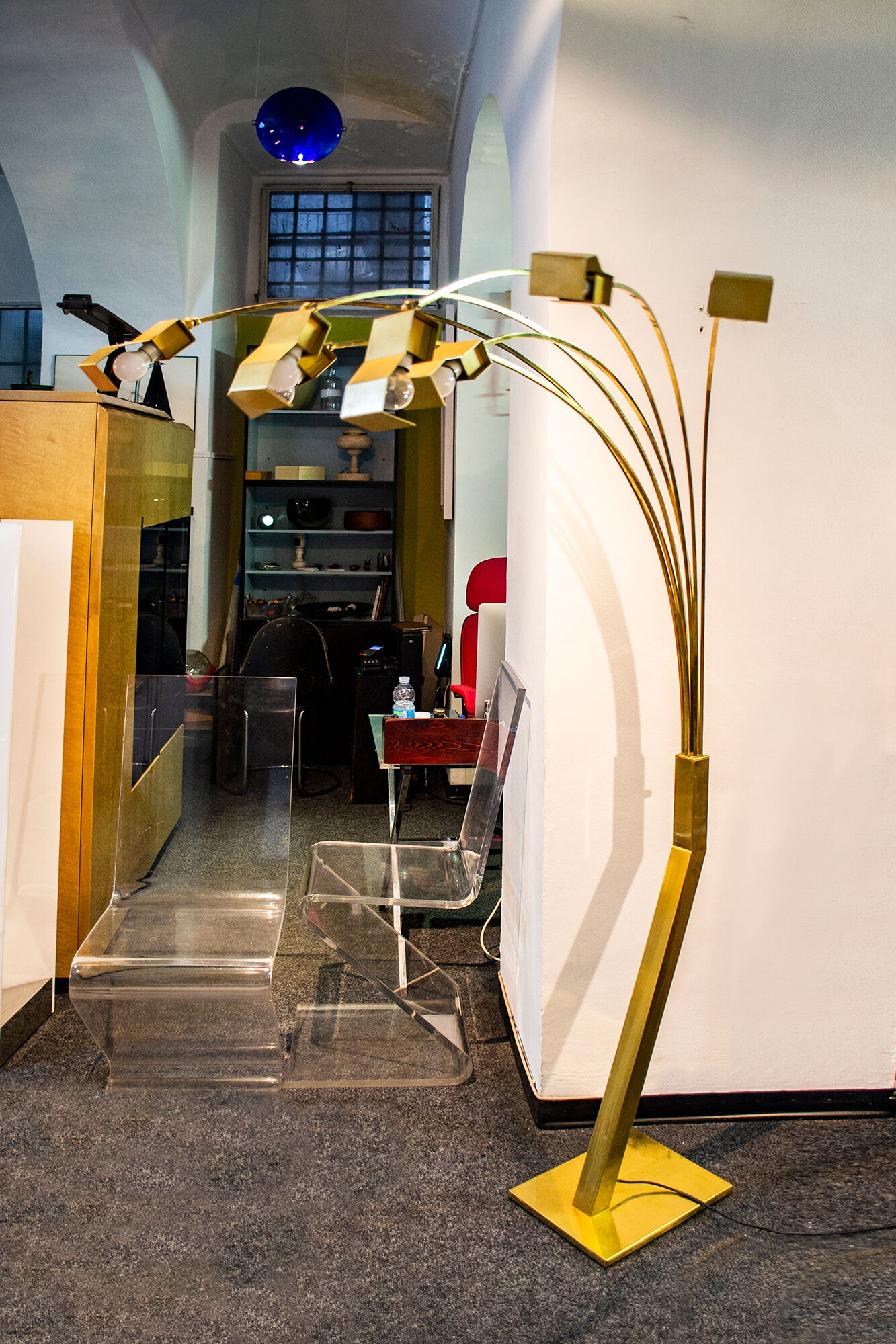 Brass floor lamp with seven lights Italy 70s