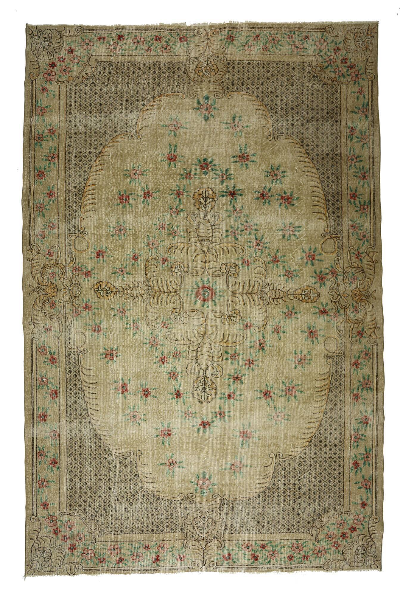 Large Vintage Turkish Carpet Medallion Beige 335 x 223 cm