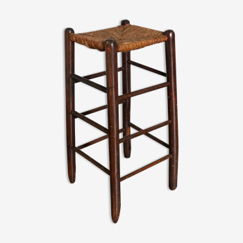 Tabouret haut en bois et paille