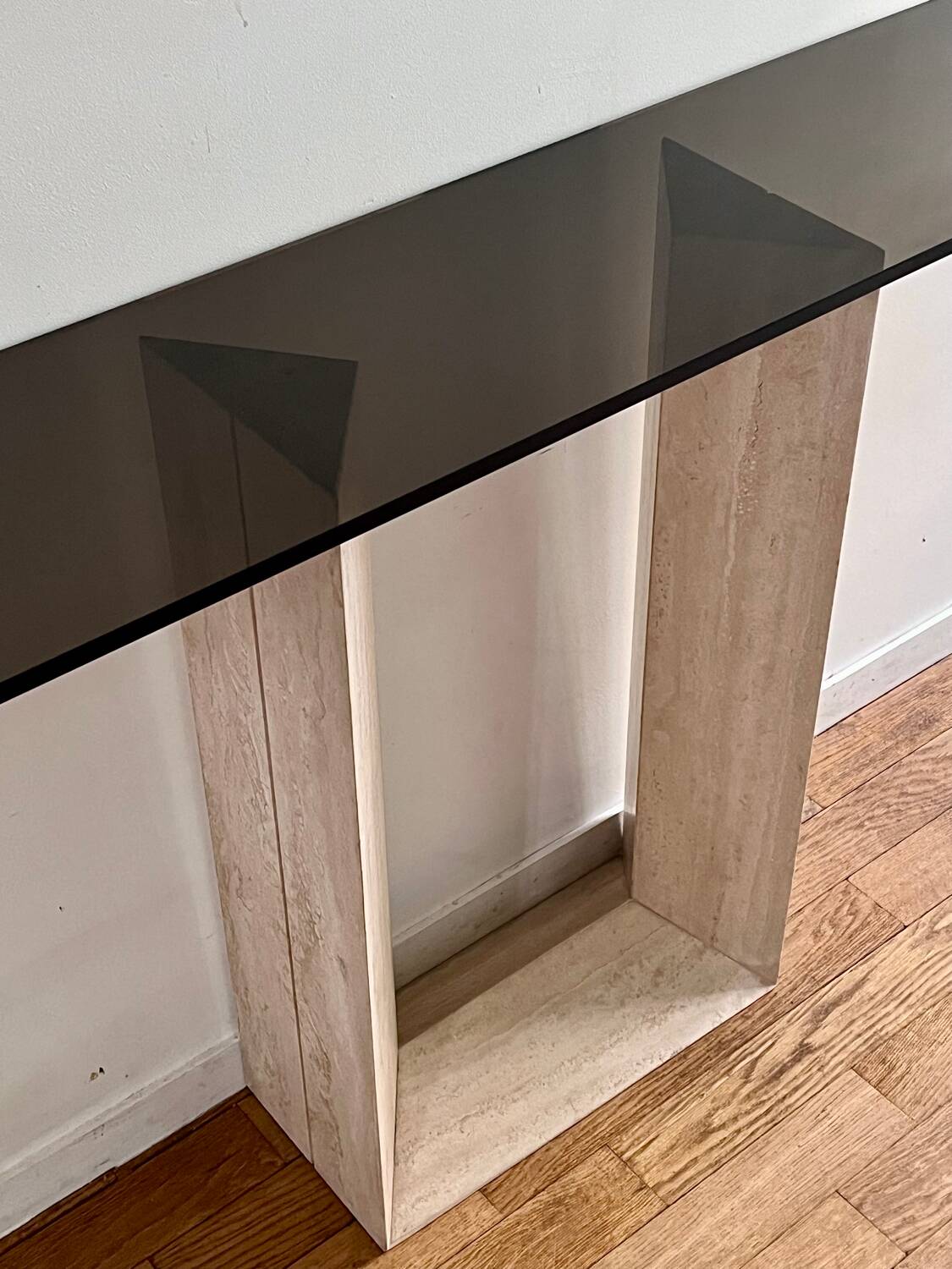 Console travertin verre 80’s
