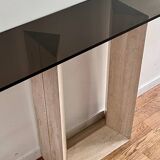 80s travertine glass console