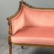 Louis XVI style canapé in carved wood and velvet, 20th century