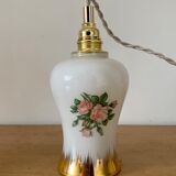 Vintage tulip ride in white opaline drawings of roses