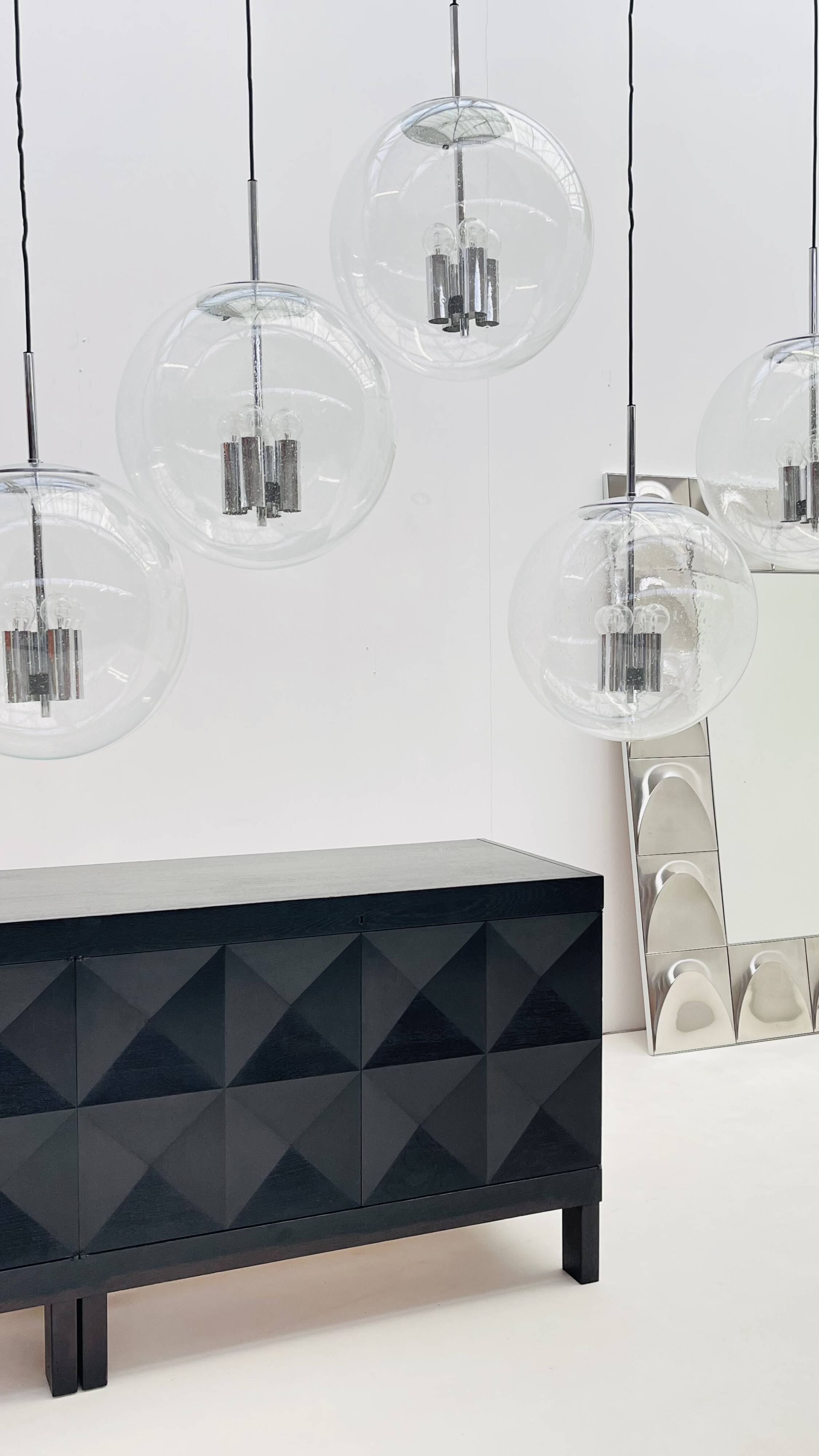 Chrome and bubbled glass balls pendants from the 1970's