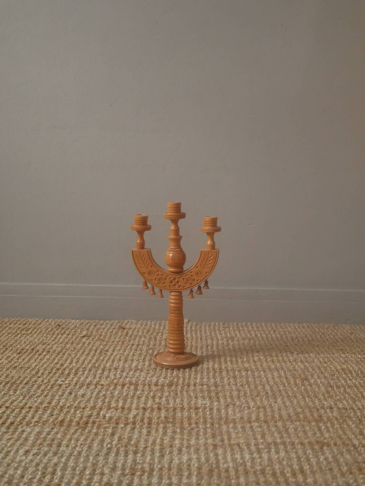 Candlestick candle holder candelabra old carved wood handcrafted Scandinavian folk decoration