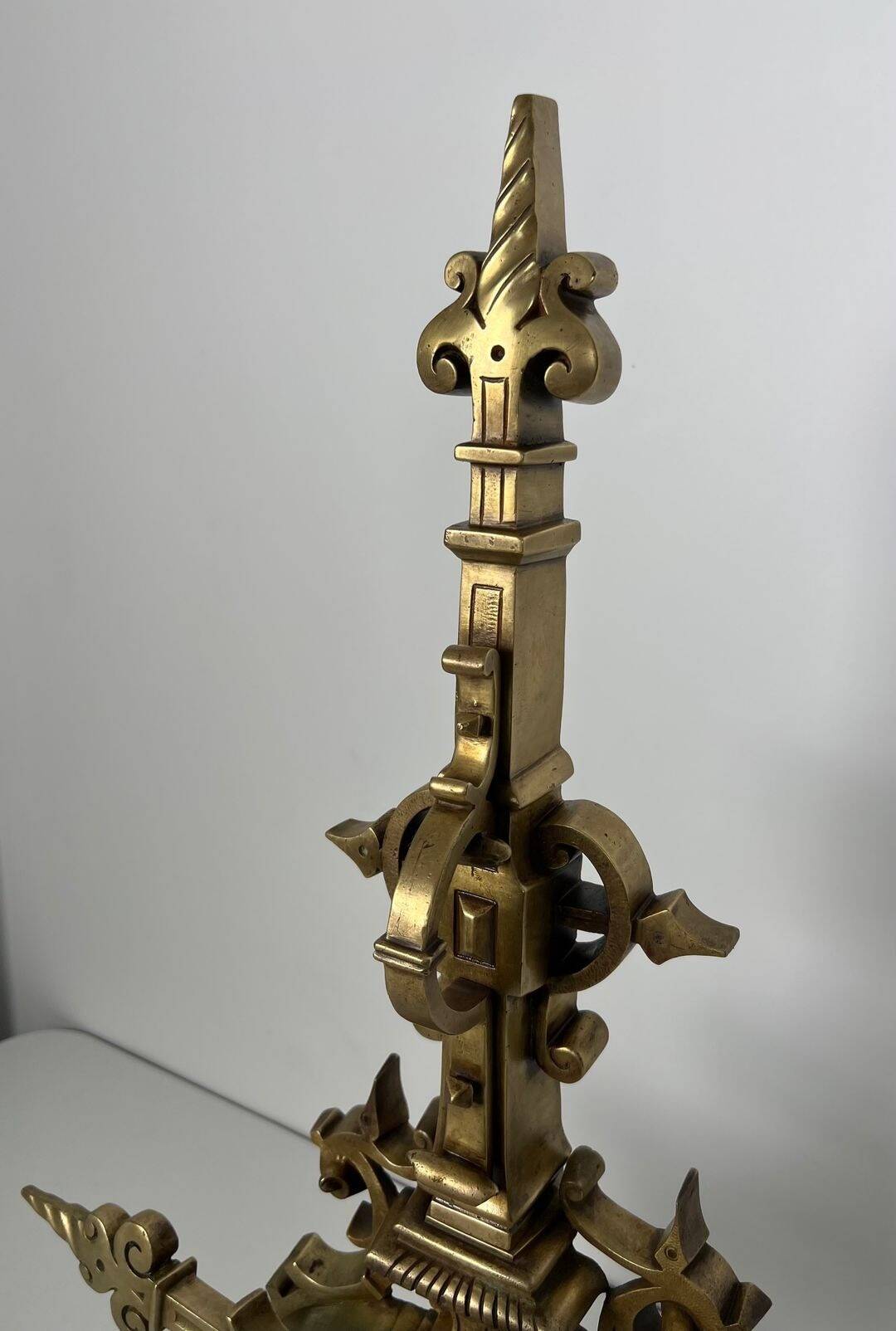 Important Renaissance Style Bronze Fireplace Set with Bar
