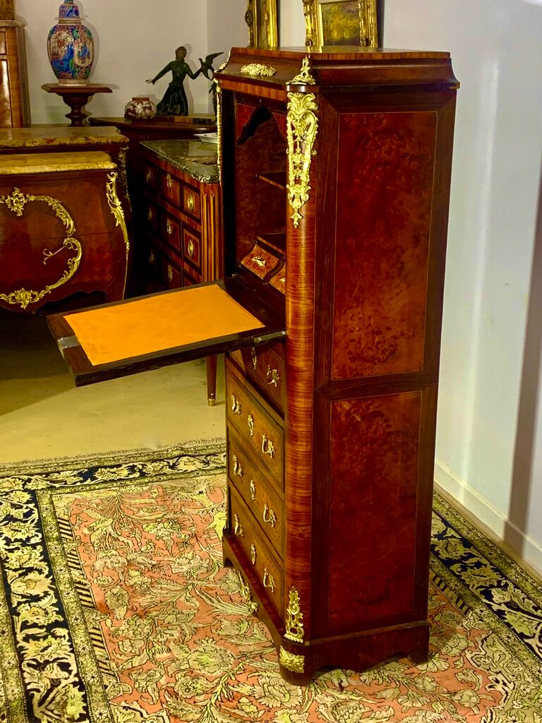 Secretary Napoleon in rosewood, violet wood and gilded bronzes.