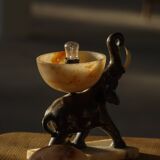 Art Deco Table Lamp, Elephant with Alabaster Globe, Early 20th Century, 1930s