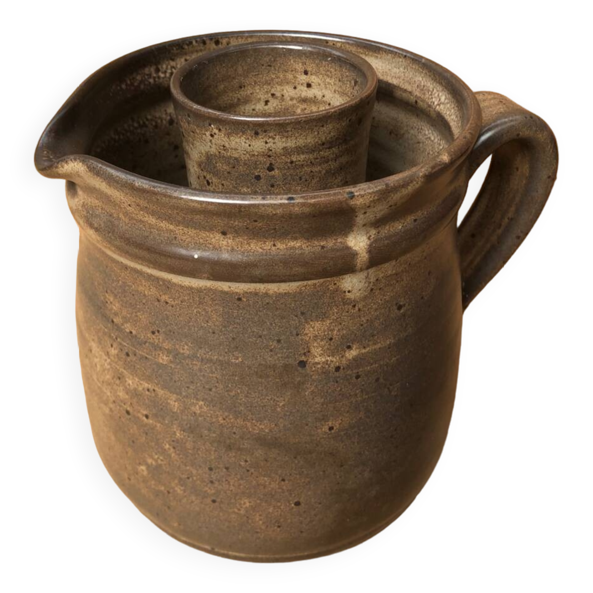 Old Vintage Brown Stoneware Carafe Refresher Pitcher