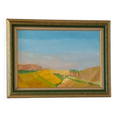Huile sur Toile "Campagne Ensoleillée" – Cadre Vintage Doré et Vert