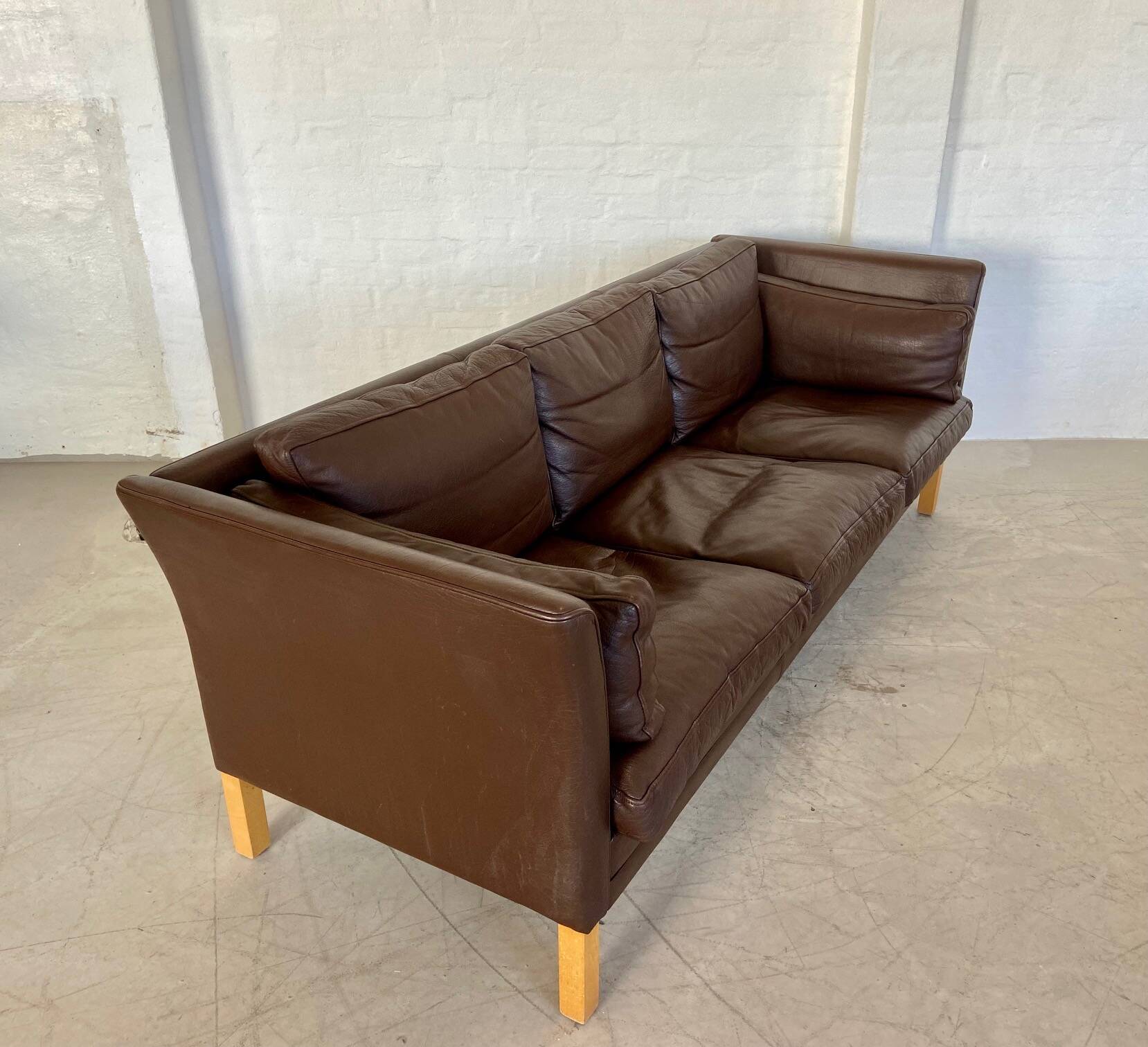 MID CENTURY VINTAGE DANISH MOGENS HANSEN 3 PERSON SOFA IN COCO BROWN LEATHE