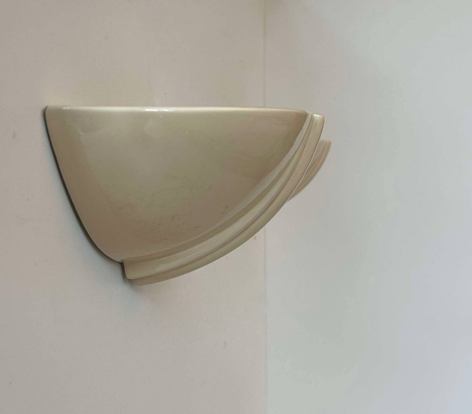 Pair of vintage wall lights, beige porcelain, France 1970