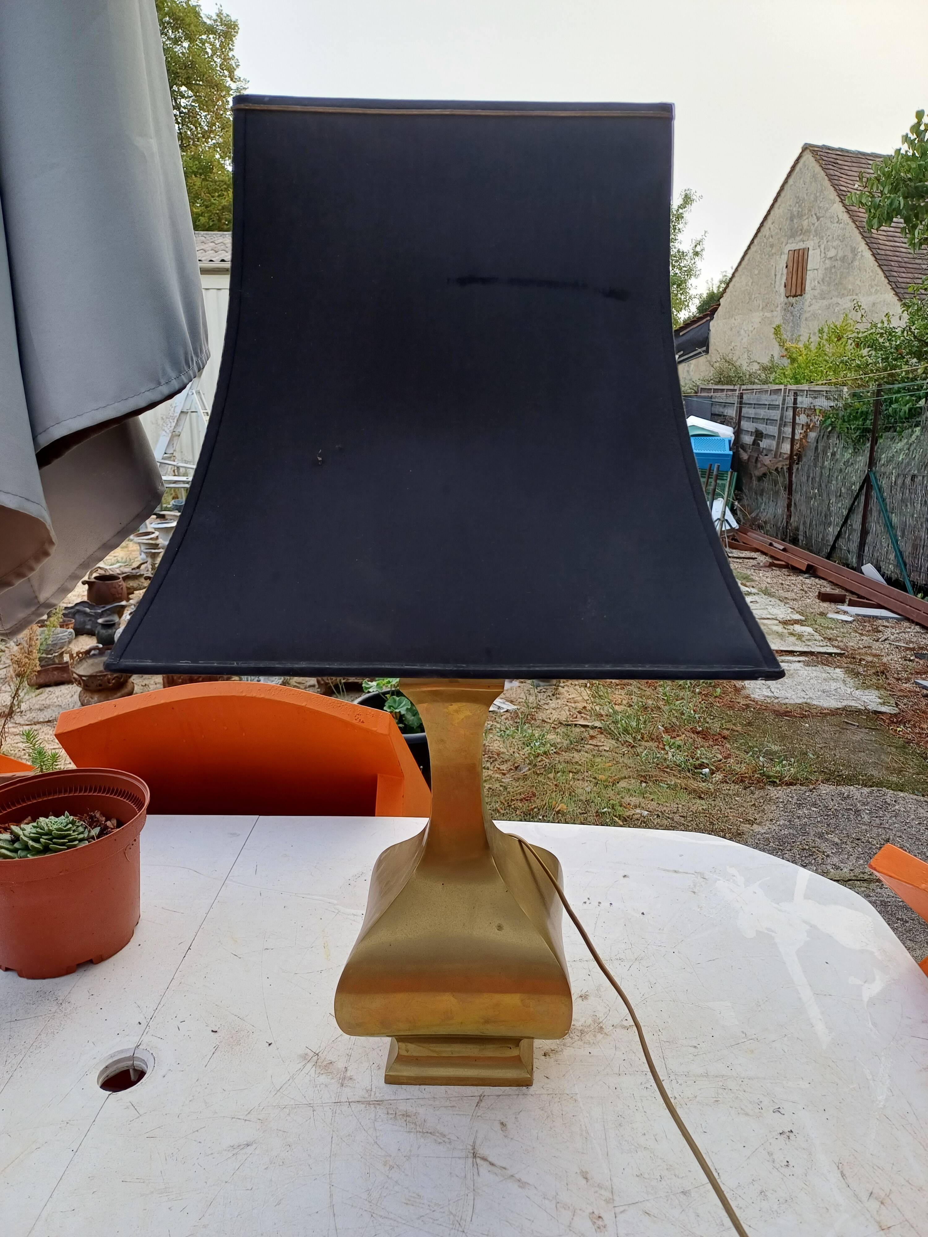 Bronze lamp and dark brown fabric shade