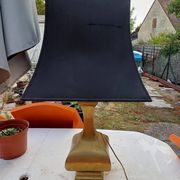 Bronze lamp and dark brown fabric shade