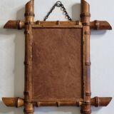 Miroir ancien en bois tourné style bambou, fin XIXe siècle, 38 x 31 cm
