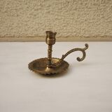 Antique Gilded Brass Candlestick with Handle