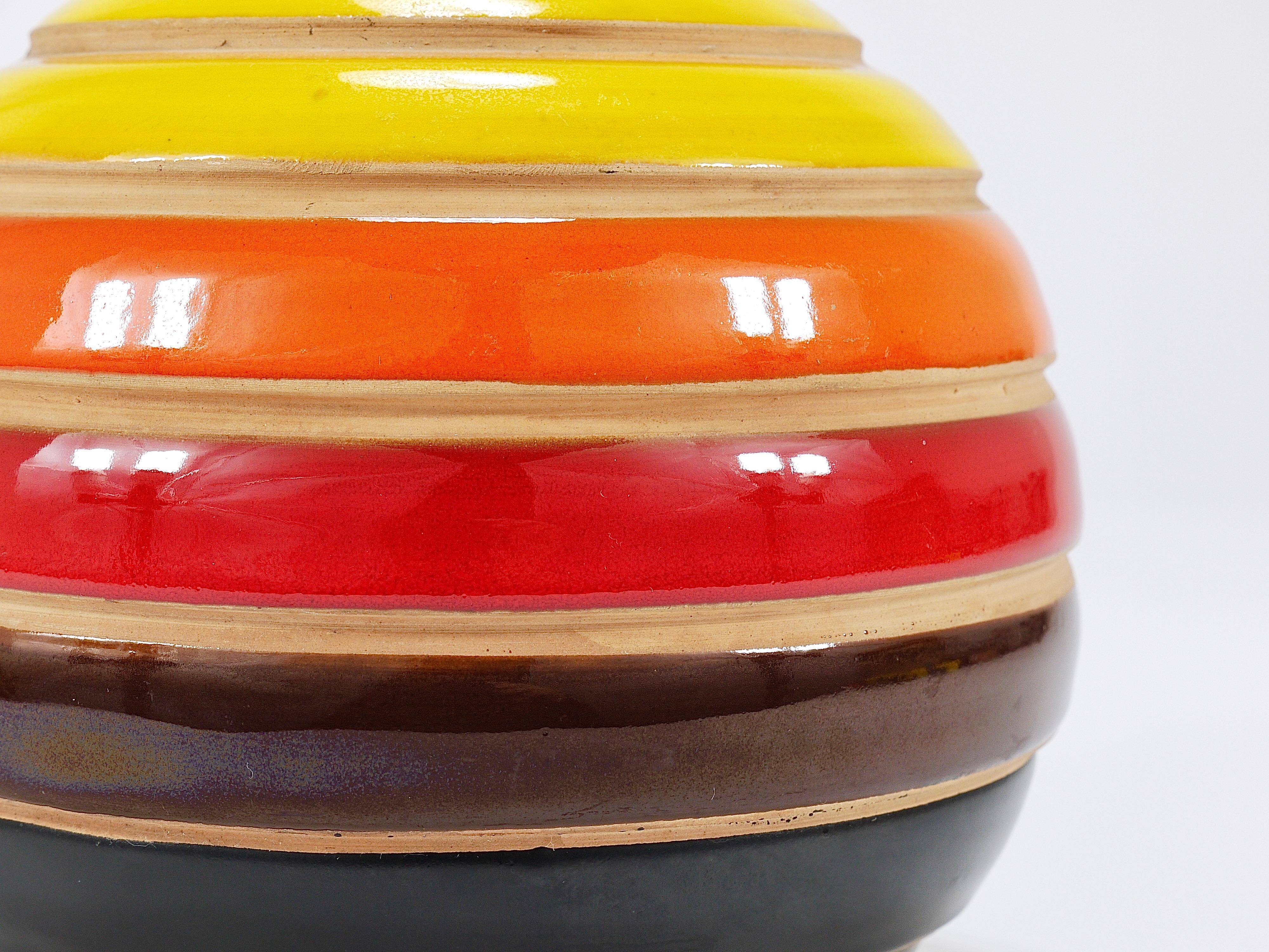 Vase boule en céramique rayé Aldo Londi Bitossi, Italie, 1960s