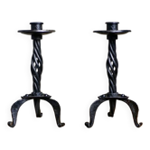 Pair of brutalist wrought iron candlesticks