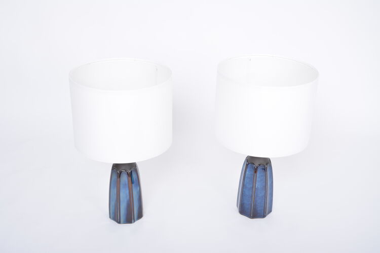 Paire de lampes de table en grès bleu modèle 1042 par Einar Johansen pour Søholm