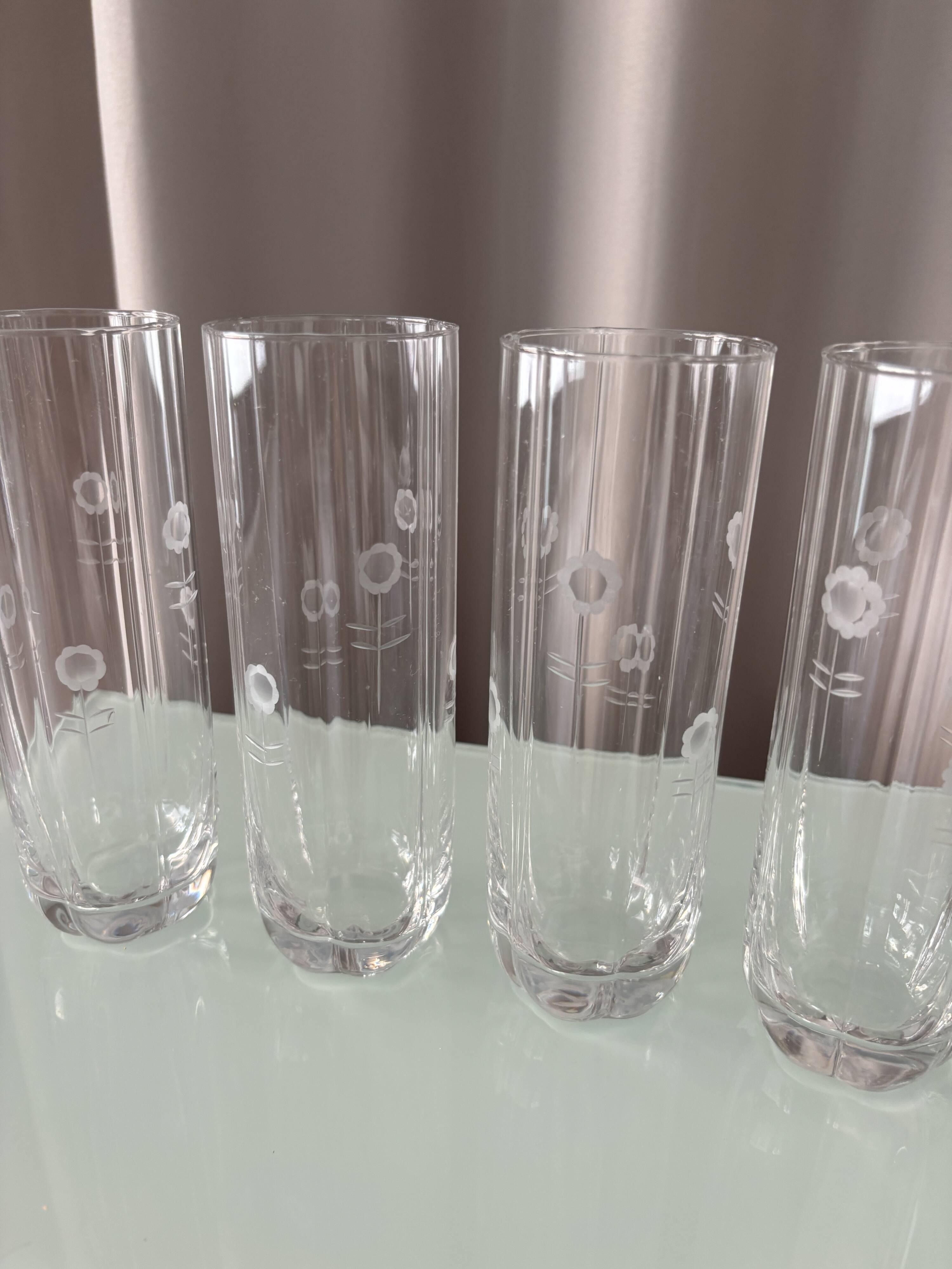 Set of 4 Vintage Etched Floral Highball Glasses