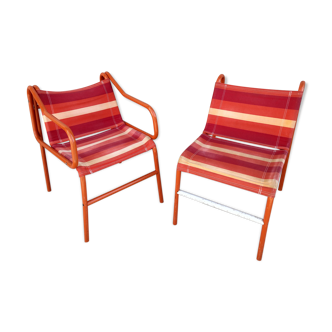 Ensemble fauteuil et chaise de jardin 70's