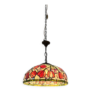 Magnificent 45cm suspension chandelier ceiling lamp in the Tiffany style, stained glass.