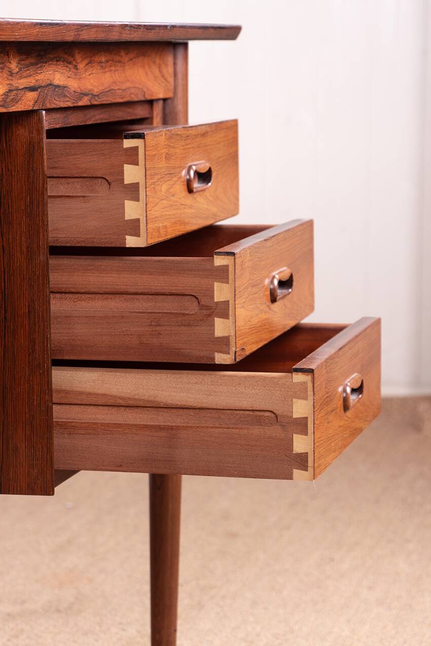 Danish extendable desk, Rosewood and Brass, model OS 51, Arne Vodder.