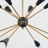 Lampadario Sputnik con 10 punti luce – Ottone e coni nero opaco, Italia, an