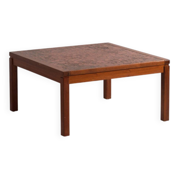 Table basse vintage en teck et cuivre dans le style de Heinz Lilienthal – Allemagne, vers 1970