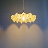 Art Deco pendant light in speckled green and white pleated glass, 1920s-30s.