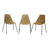 Set of 3 Basket Chairs by Franco Legler, Wicker and Metal, 1960s
