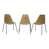 3 chaises par Franco Legler en osier et métal, années 1960