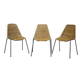 Set of 3 Basket Chairs by Franco Legler, Wicker and Metal, 1960s