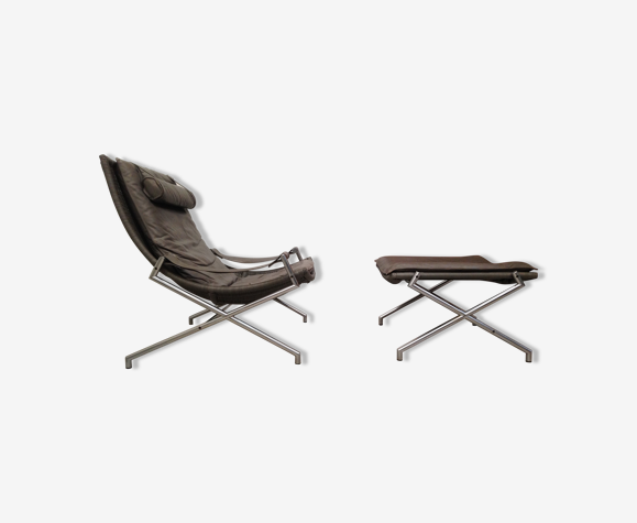 Fauteuil avec ottoman modèle DES2021 par Gerard Van Den Berg pour Rohe Noordwolde 1980