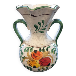 Vase décor floral signé