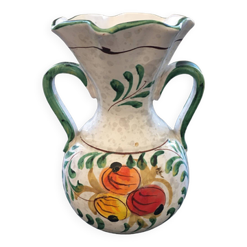 Vase décor floral signé