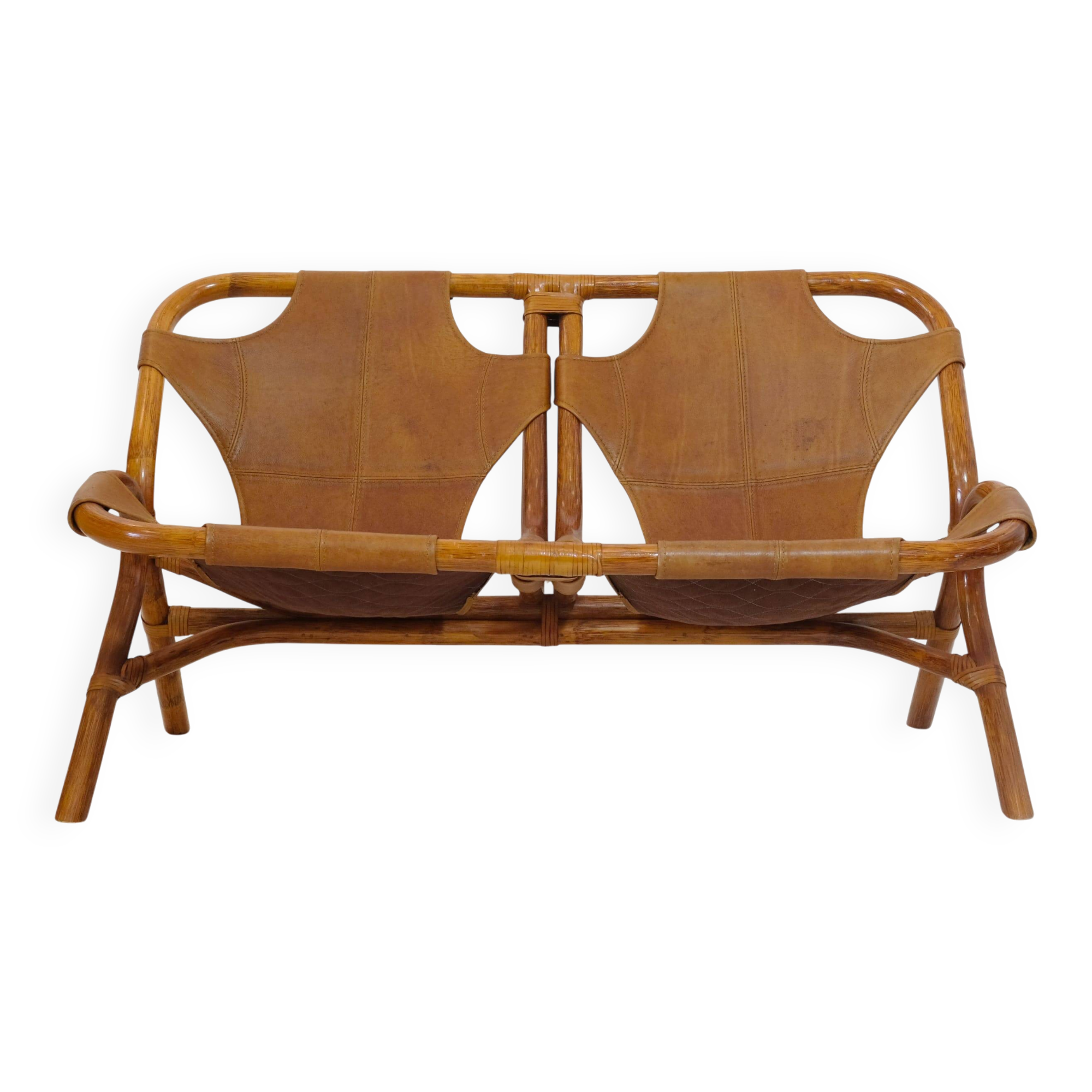 Rohe Noordwolde, banquette en bambou et cuir, 1970s.