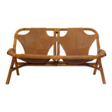 Rohe Noordwolde, banquette en bambou et cuir, 1970s.