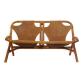 Rohe Noordwolde, banquette en bambou et cuir, 1970s.
