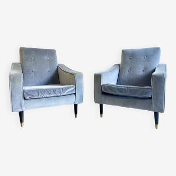 Pair of Vintage Blue Velvet Armchairs