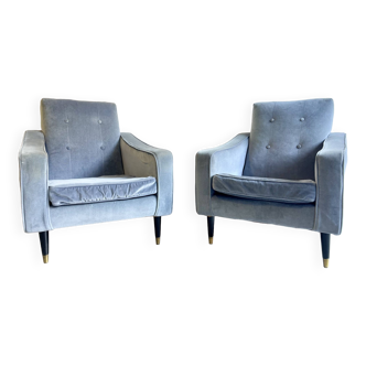 Paire de fauteuils vintage en velours bleu