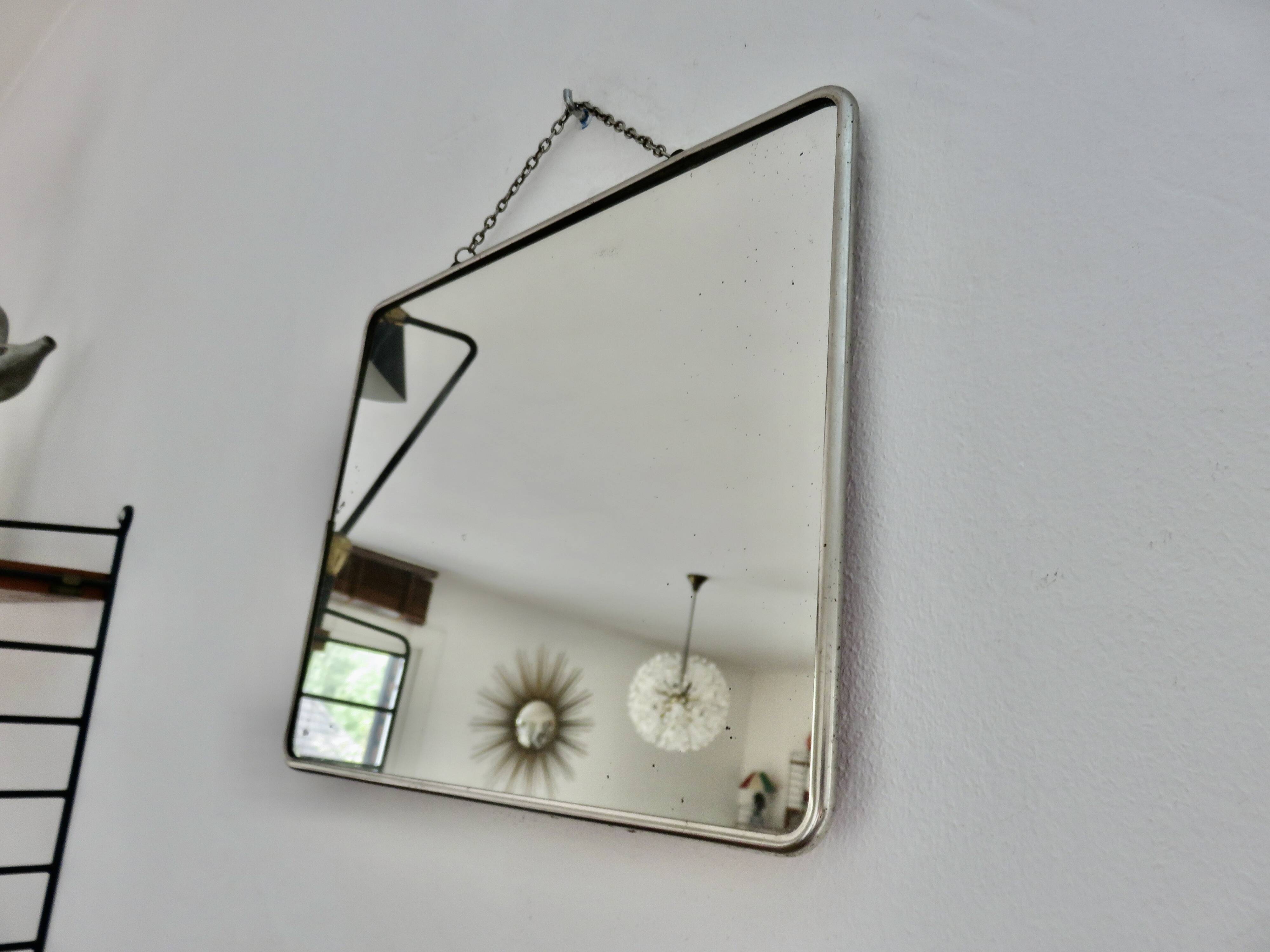 Antique barber's mirror with chain, art deco, 1940s-1950s