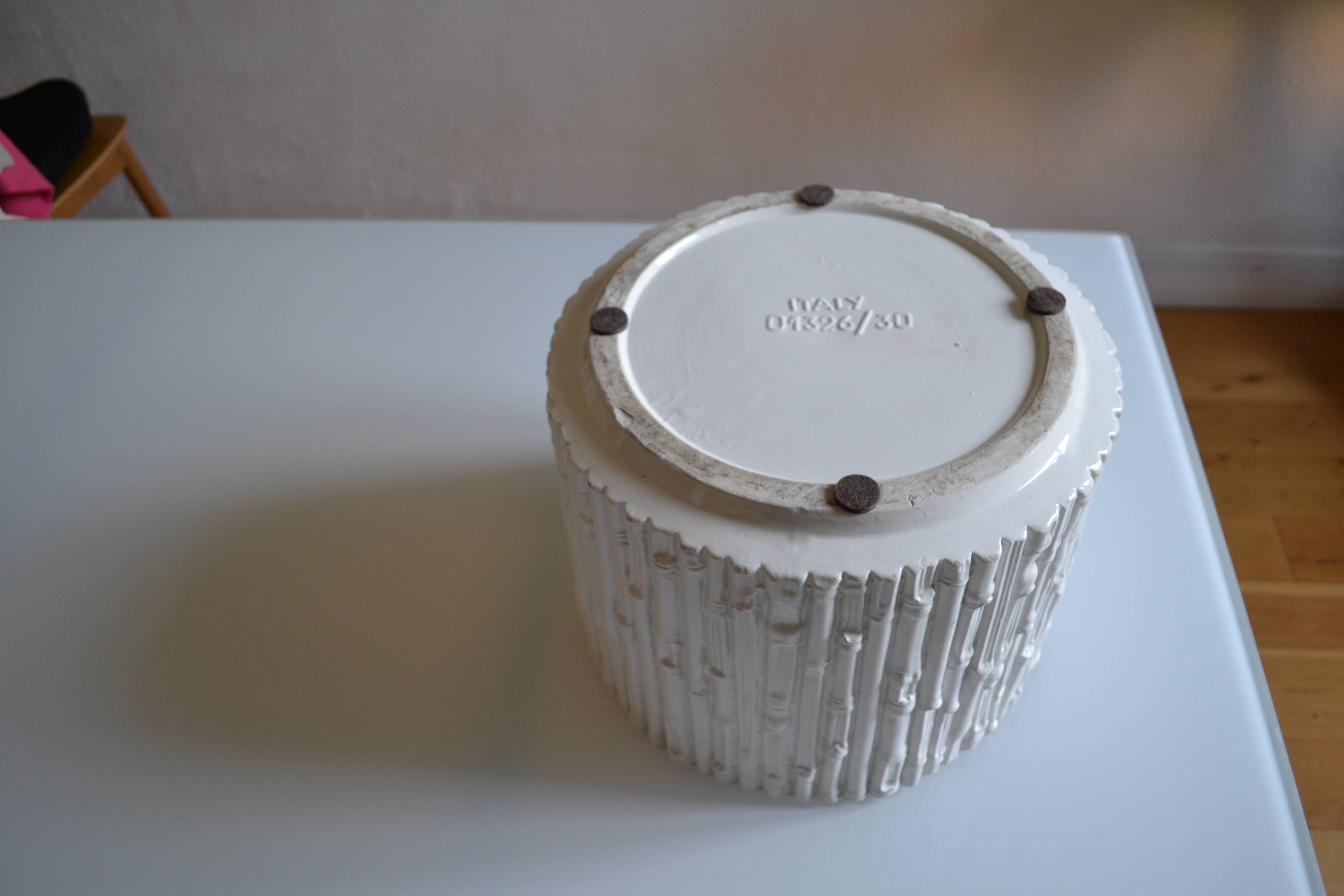 Ceramic cache pot in bamboo style, Italy 1980, Hollywood Regency.