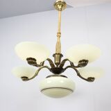 Lustre Art nouveau en laiton et verre, 1910s